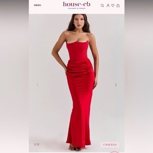 House of CB Red Strapless Draped Mermaid Gown